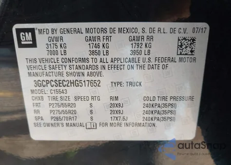 2017 Chevrolet Silverado 1500 1Lz z USA, uszkodzony, nr VIN 3GCPCSEC2HG517652